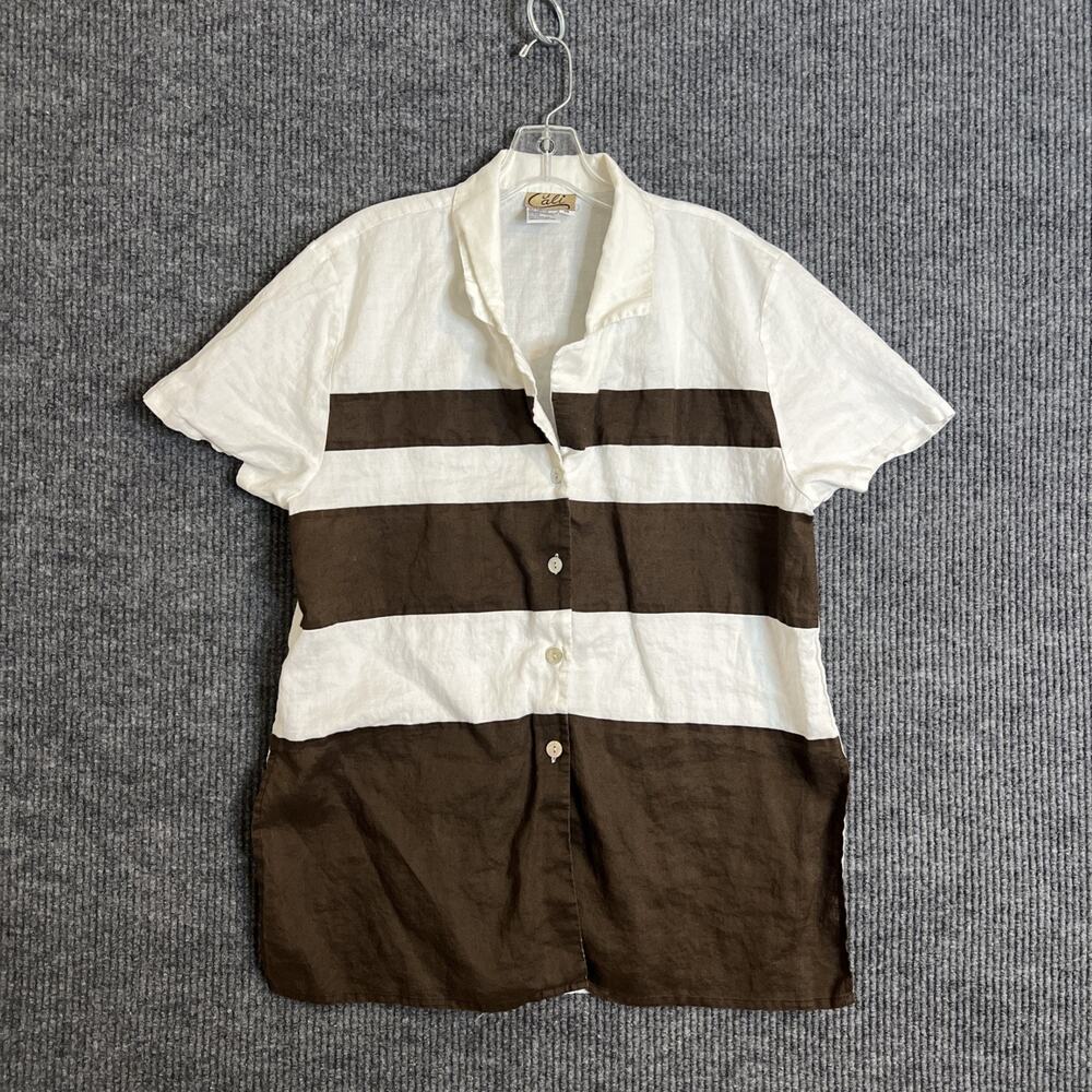 Vintage Cali Women’s Button Up Shirt Size 16 Striped Linen Lagenlook Minimalist